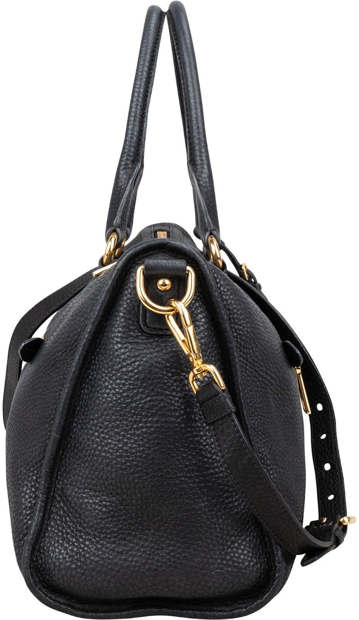 Prada Prada Black Leather Vitello Daino Handbag Zwart