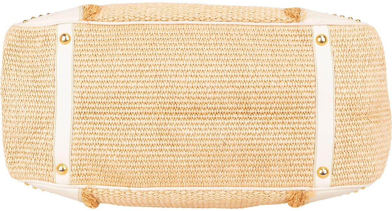 Prada Prada Raffia and Leather Studded Handbag Beige