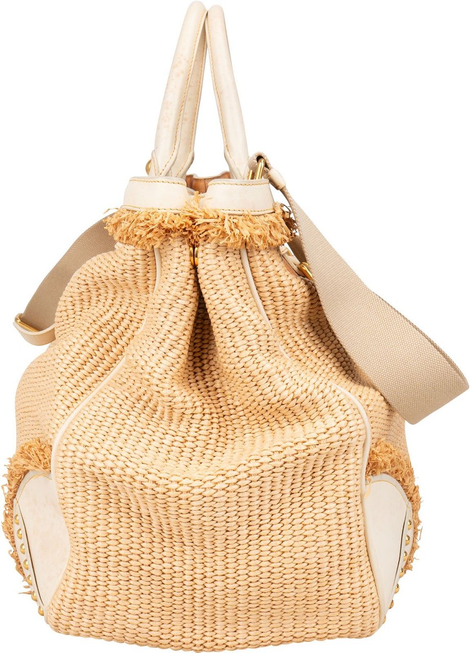 Prada Prada Raffia and Leather Studded Handbag Beige