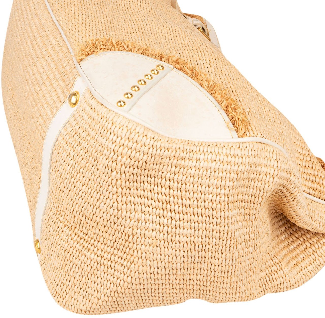 Prada Prada Raffia and Leather Studded Handbag Beige