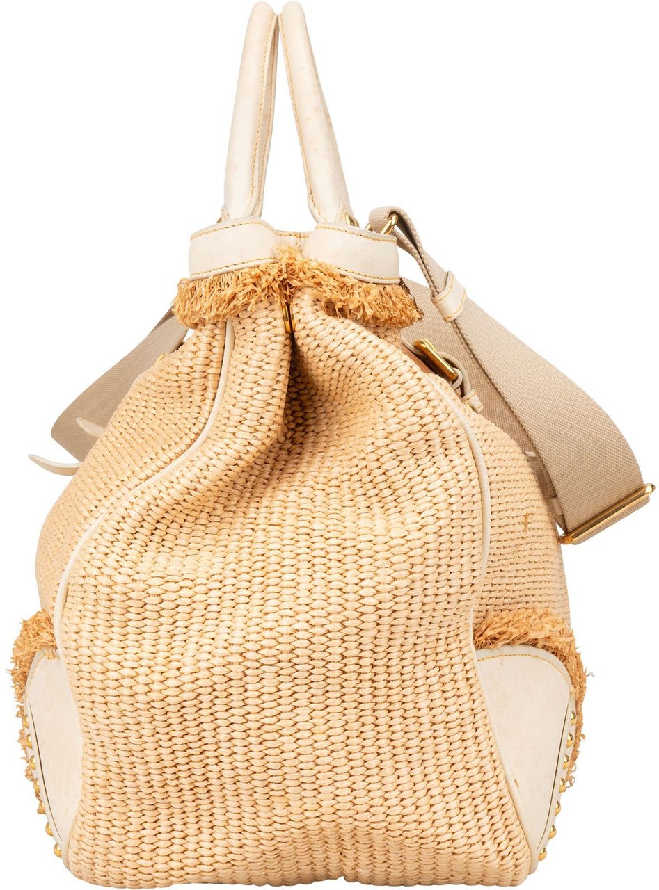 Prada Prada Raffia and Leather Studded Handbag Beige