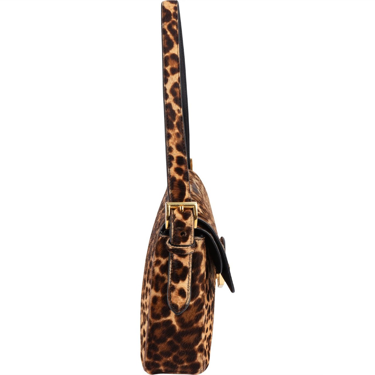 Prada Cavallino Hair Animal Print Leopard Double Flap Shoulder Bag Bruin