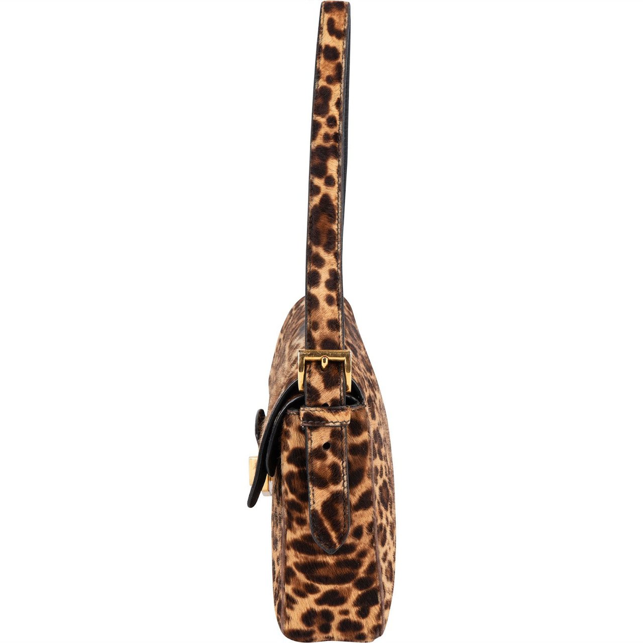 Prada Cavallino Hair Animal Print Leopard Double Flap Shoulder Bag Bruin