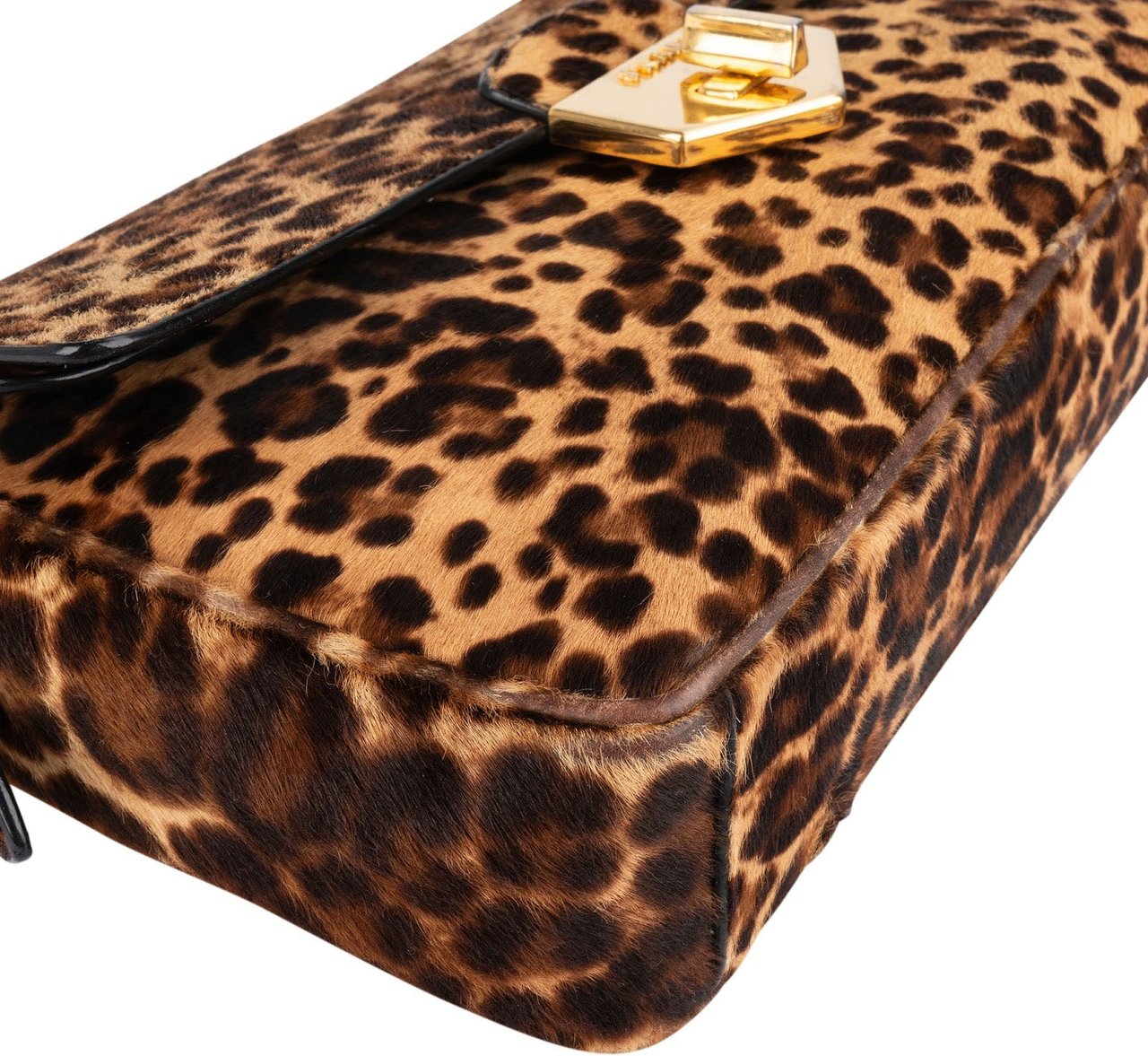 Prada Cavallino Hair Animal Print Leopard Double Flap Shoulder Bag Bruin