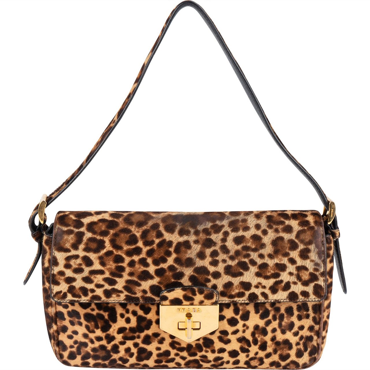 Prada Cavallino Hair Animal Print Leopard Double Flap Shoulder Bag Bruin