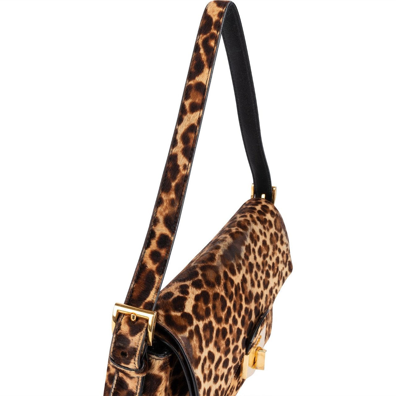 Prada Cavallino Hair Animal Print Leopard Double Flap Shoulder Bag Bruin