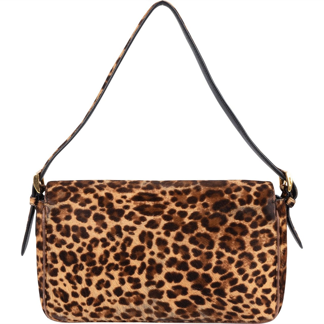 Prada Cavallino Hair Animal Print Leopard Double Flap Shoulder Bag Bruin
