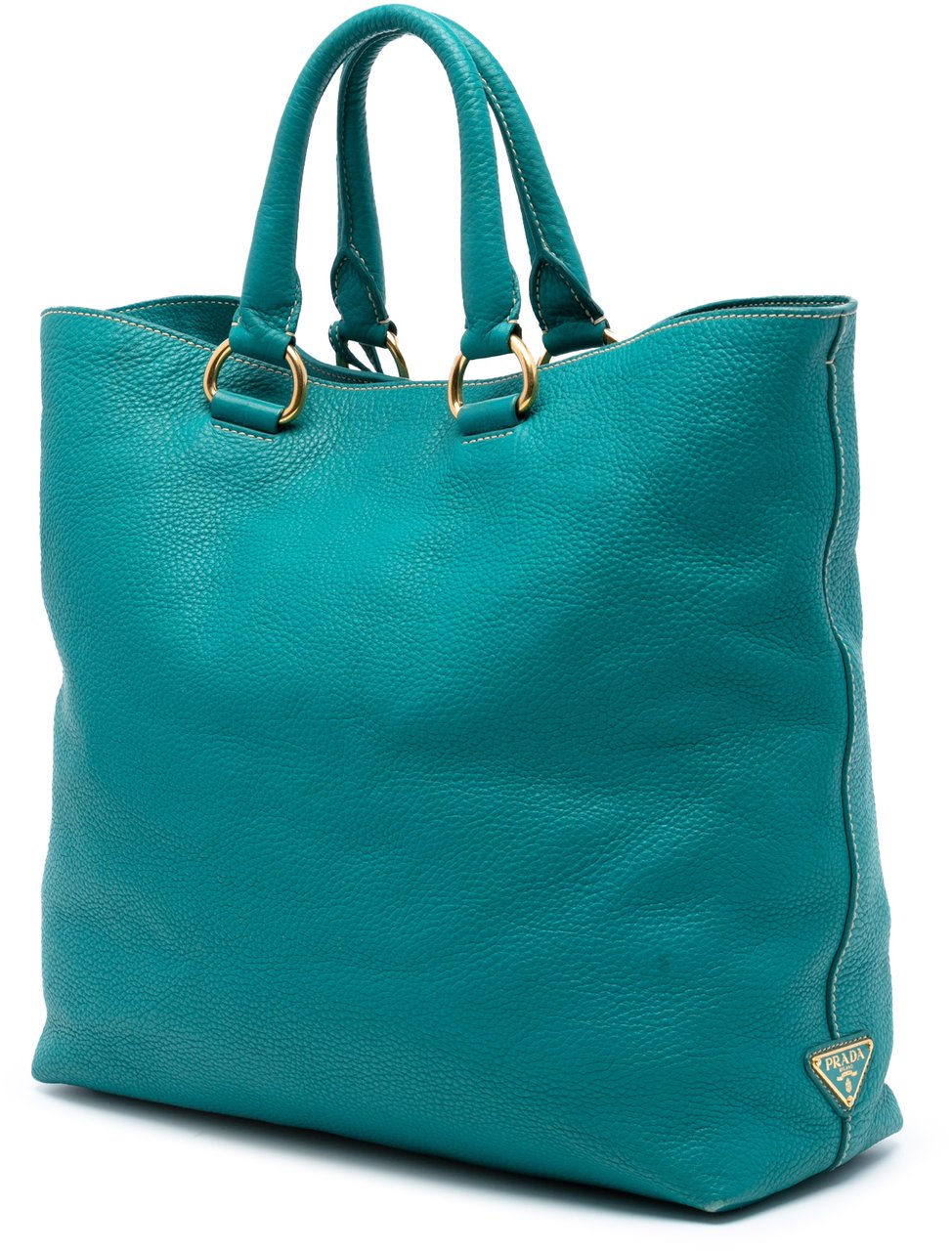 Prada Vitello Daino Canapa Logo Open Convertible Tote Blauw