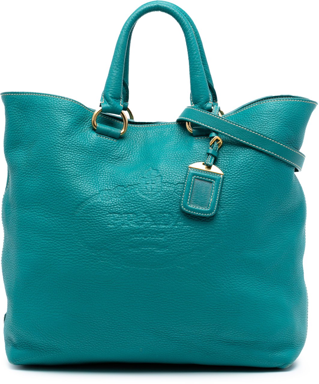 Prada Vitello Daino Canapa Logo Open Convertible Tote Blauw