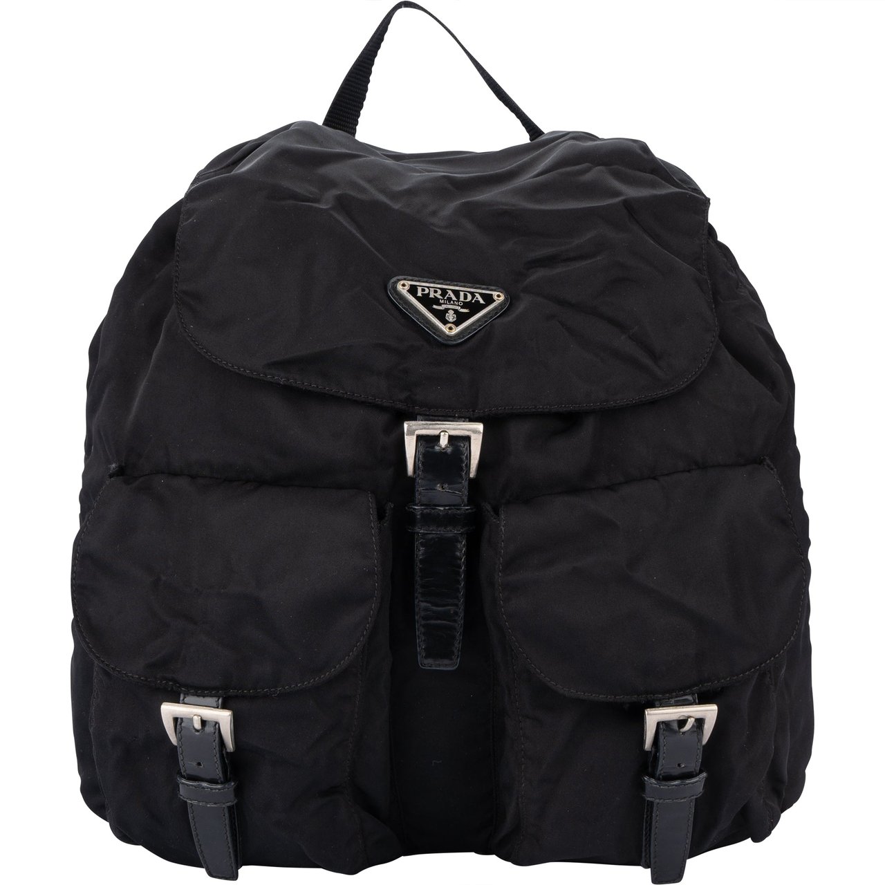 Prada Prada Black Nylon Triangle Backpack Zwart