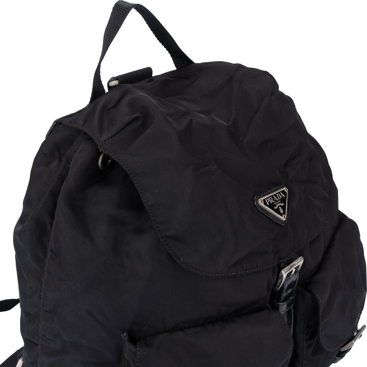 Prada Prada Black Nylon Triangle Backpack Zwart
