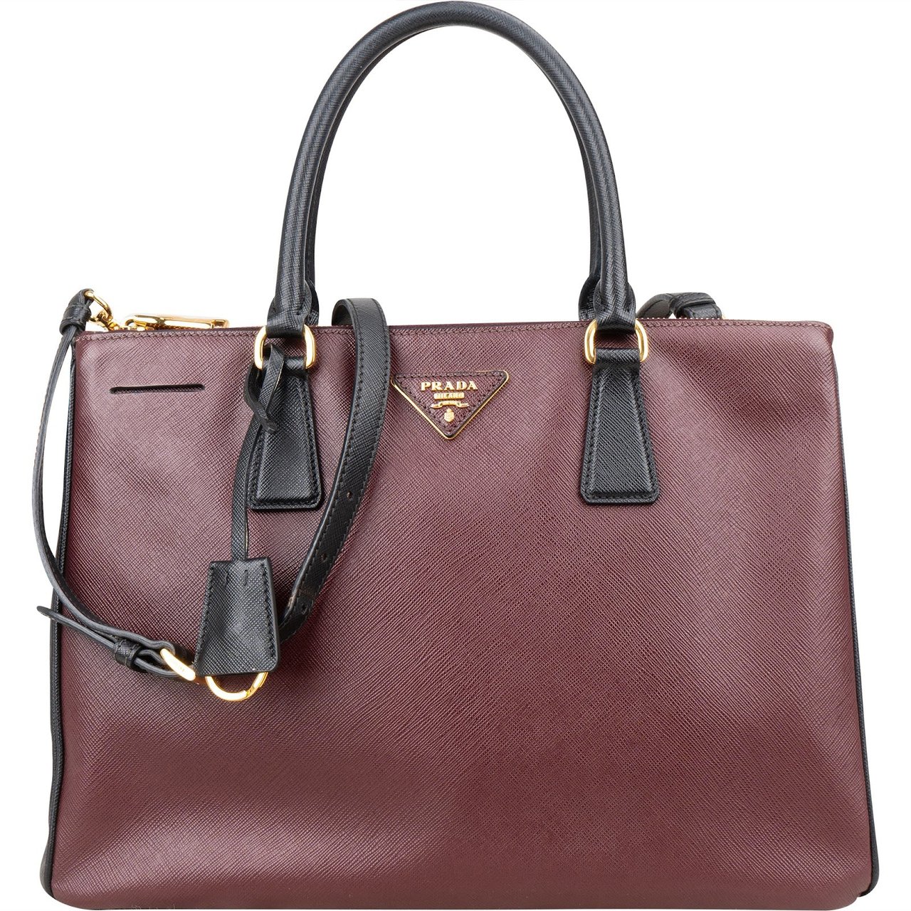 Prada Bicolor Saffiano Leather Galleria Handbag Zwart
