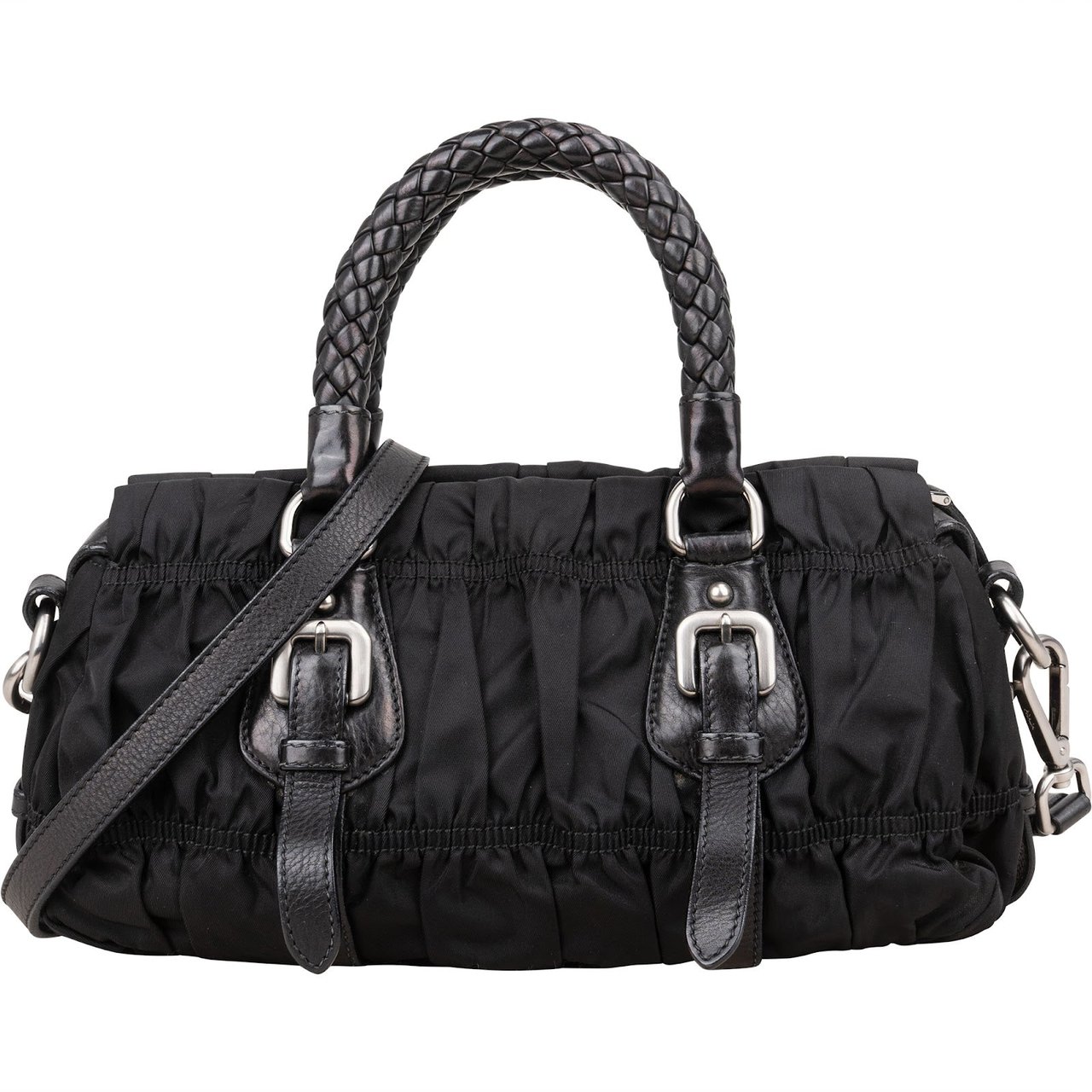 Prada Quilted Tessuto Gaufre Small Satchel Handbag Zwart