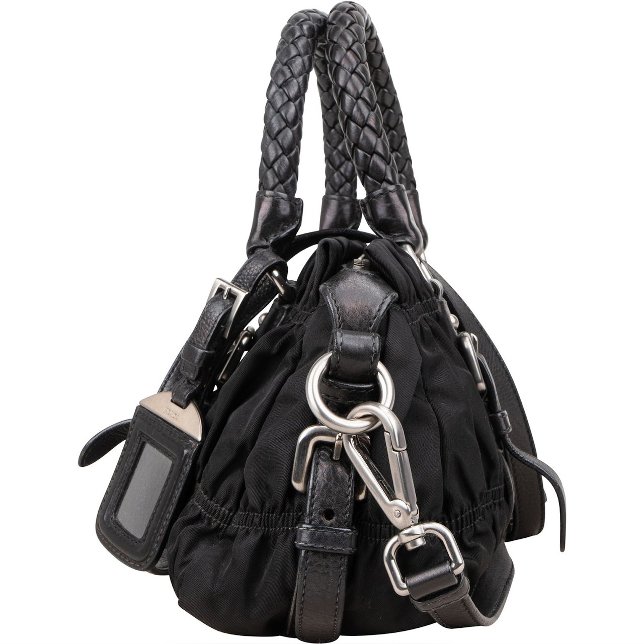 Prada Quilted Tessuto Gaufre Small Satchel Handbag Zwart