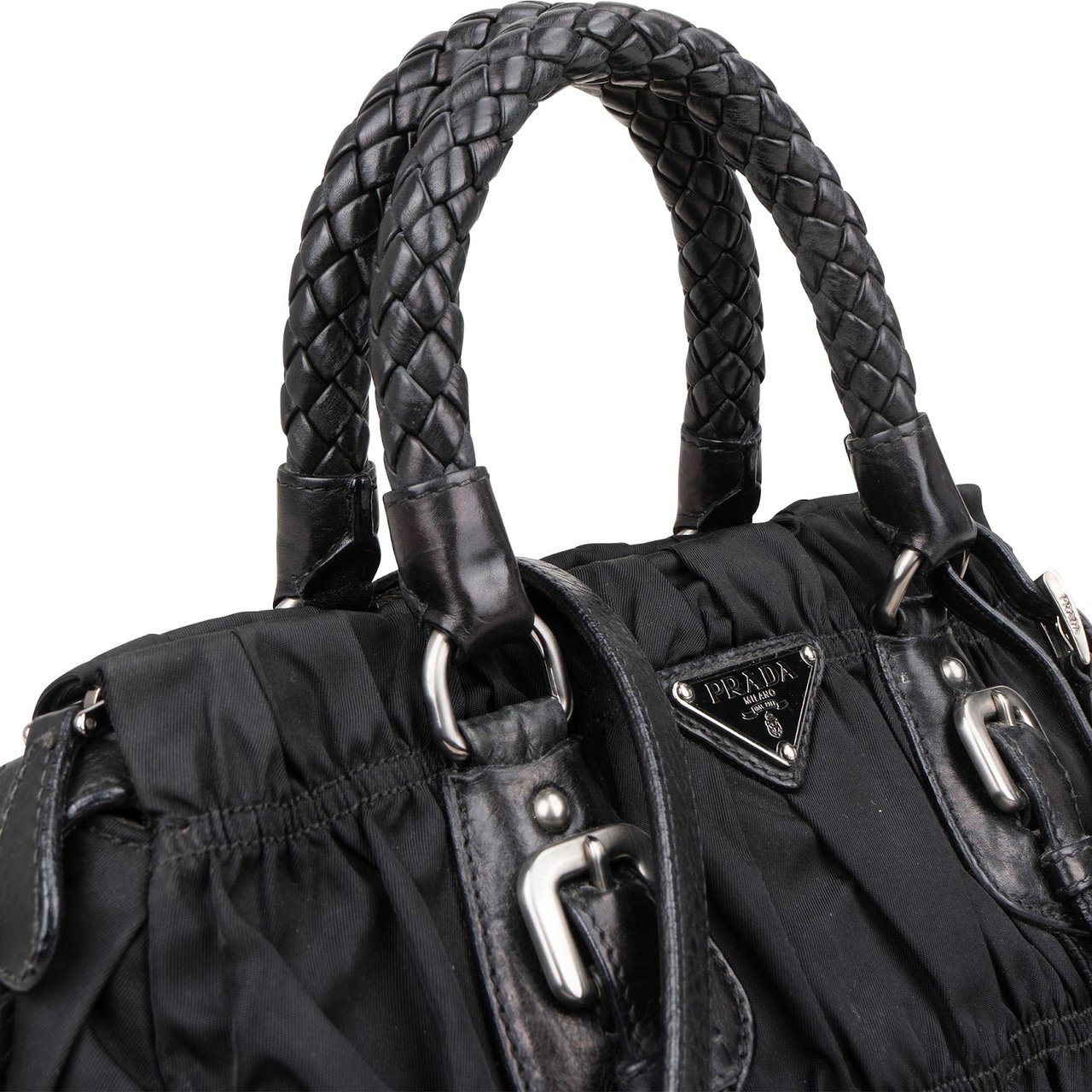 Prada Quilted Tessuto Gaufre Small Satchel Handbag Zwart