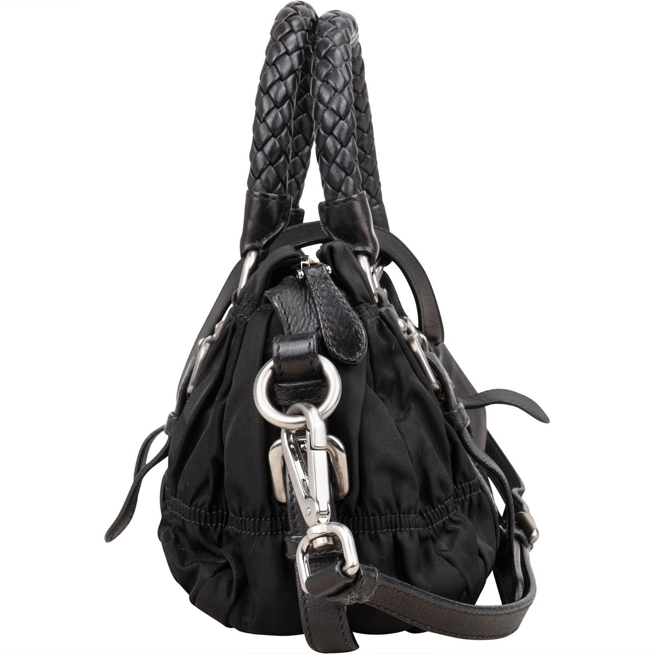 Prada Quilted Tessuto Gaufre Small Satchel Handbag Zwart