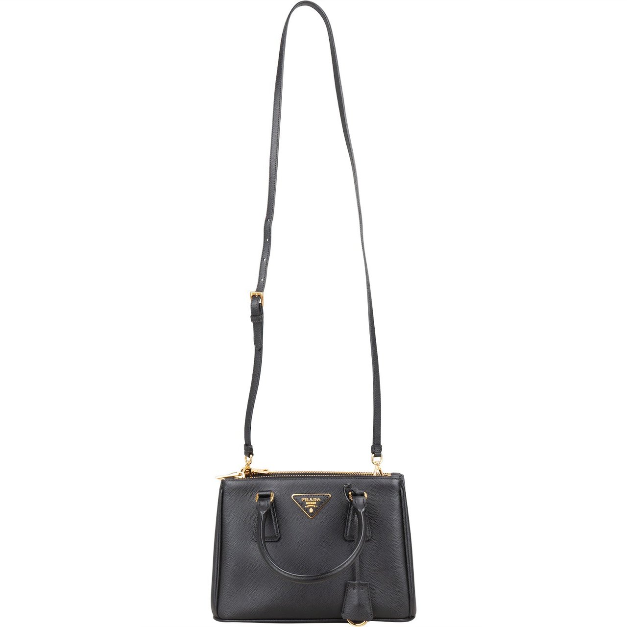 Prada Saffiano Leather Small Galleria Double ZIP Handbag Zwart