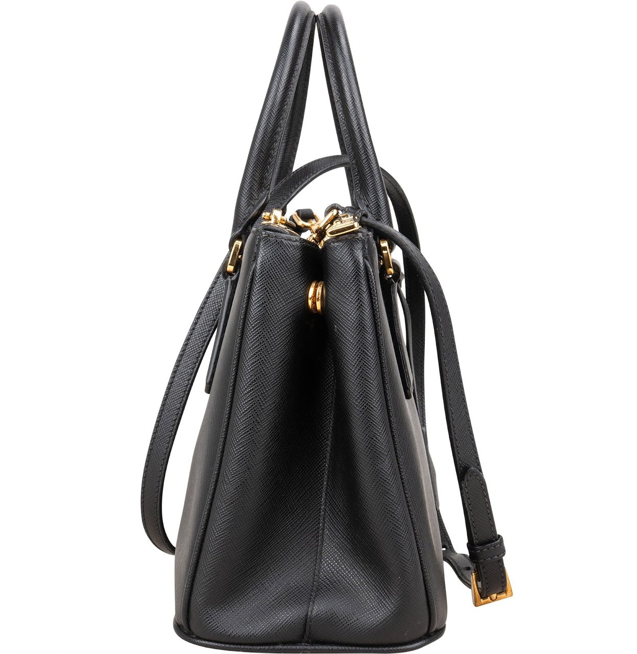 Prada Saffiano Leather Small Galleria Double ZIP Handbag Zwart
