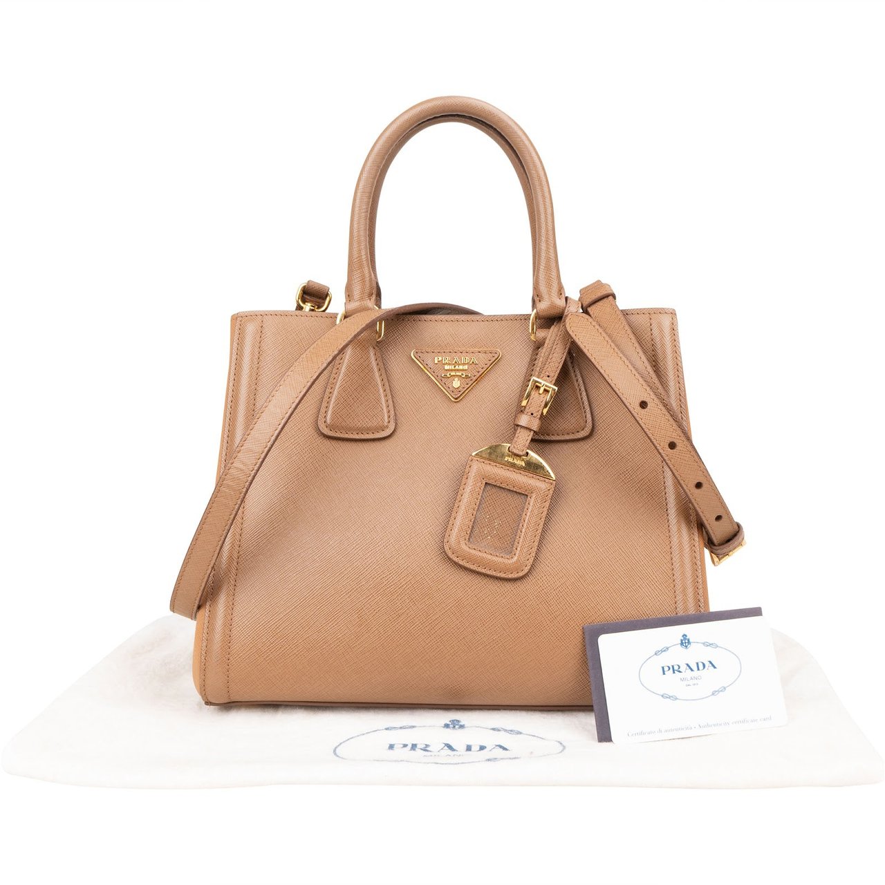 Prada Saffiano Leather Small Galleria Handbag Beige