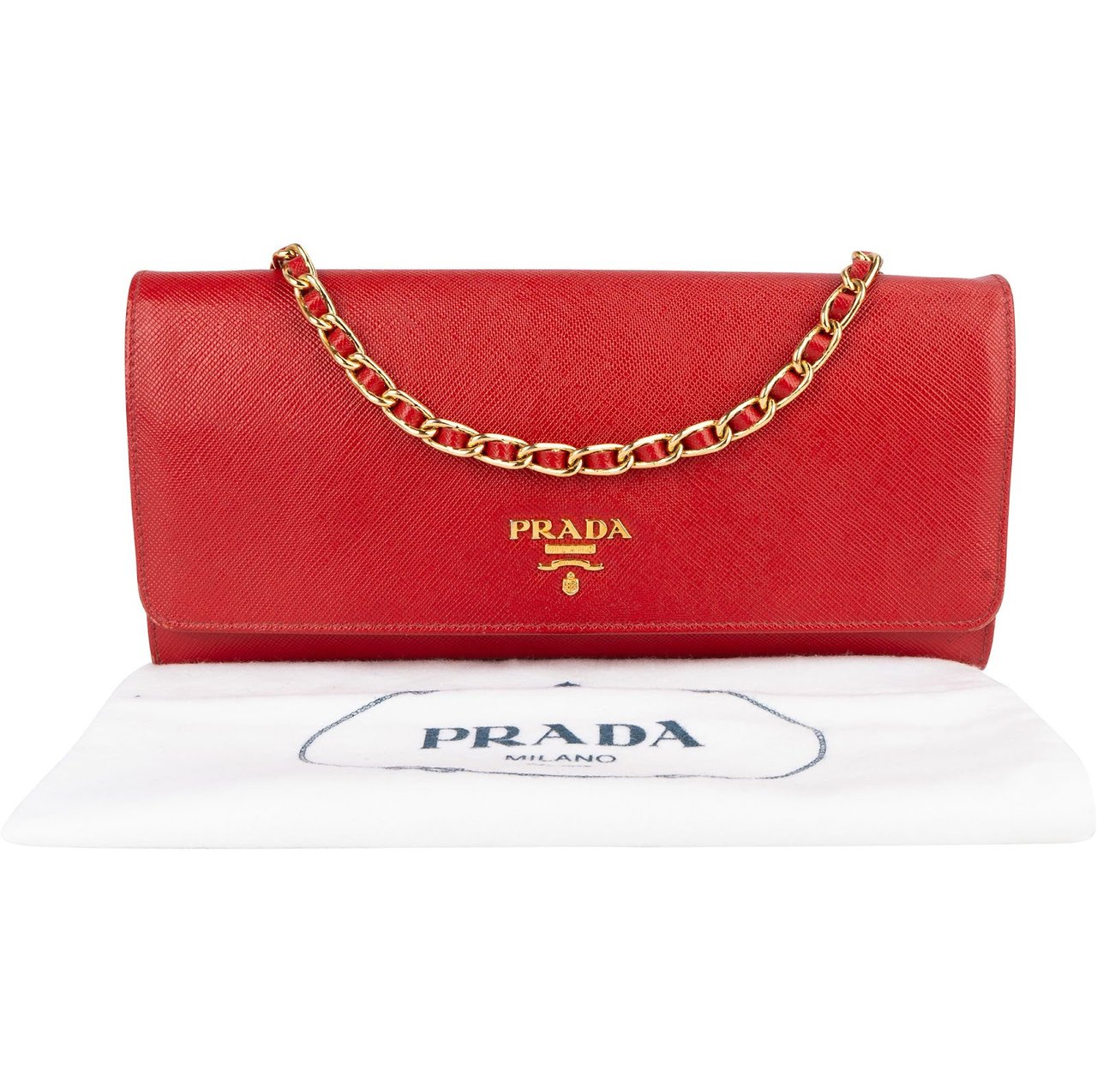 Prada Saffiano Leather Wallet On Chain Crossbody Bag Rood