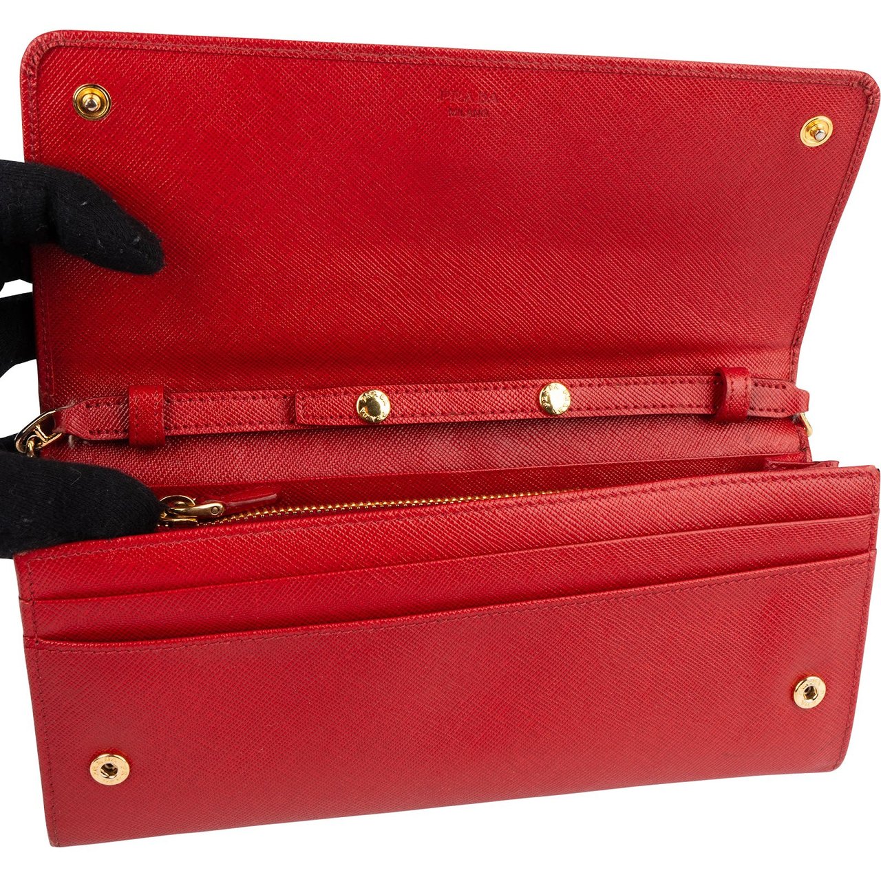 Prada Saffiano Leather Wallet On Chain Crossbody Bag Rood