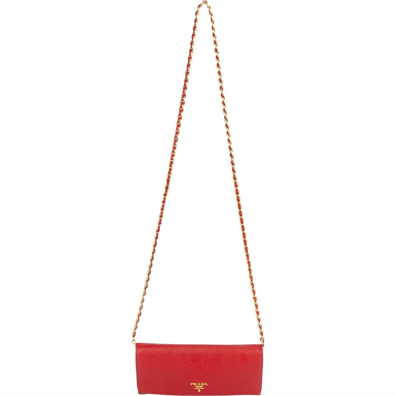 Prada Saffiano Leather Wallet On Chain Crossbody Bag Rood