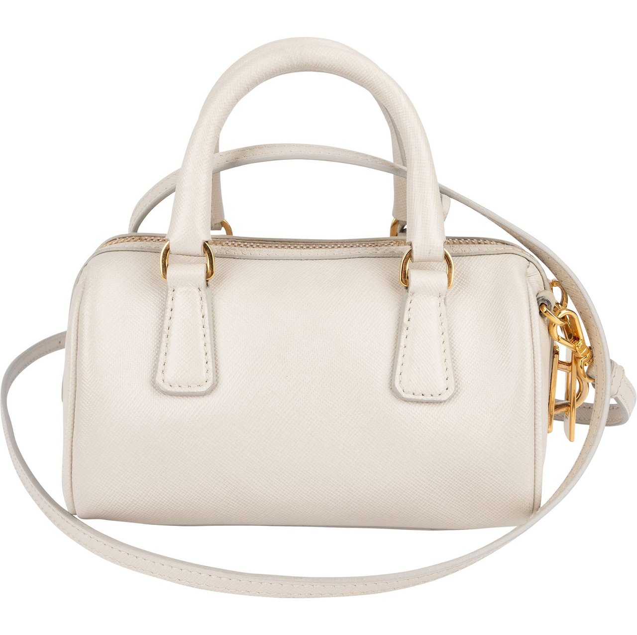 Prada Saffiano Leather Mini Bowling Crossbody Handbag Wit