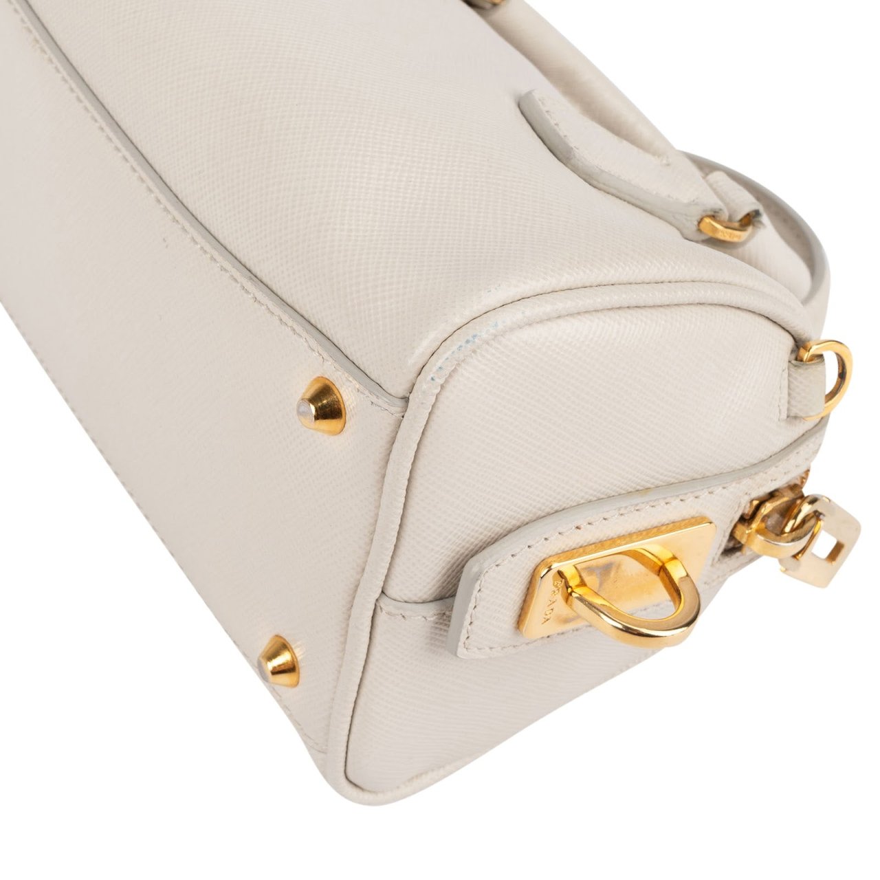 Prada Saffiano Leather Mini Bowling Crossbody Handbag Wit
