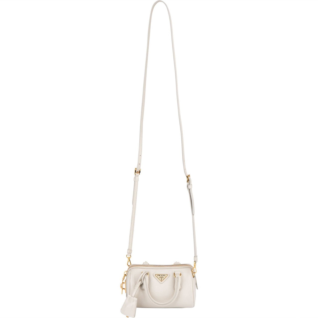 Prada Saffiano Leather Mini Bowling Crossbody Handbag Wit