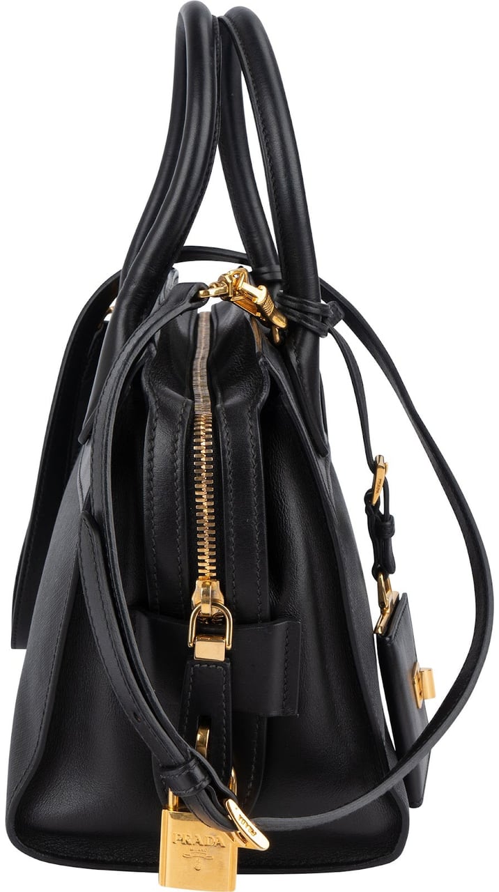 Prada Saffiano City Calf Leather Esplanade Handbag Zwart