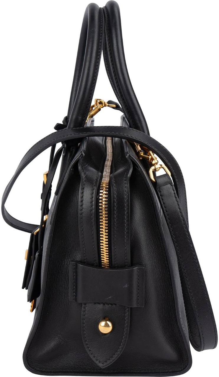 Prada Saffiano City Calf Leather Esplanade Handbag Zwart