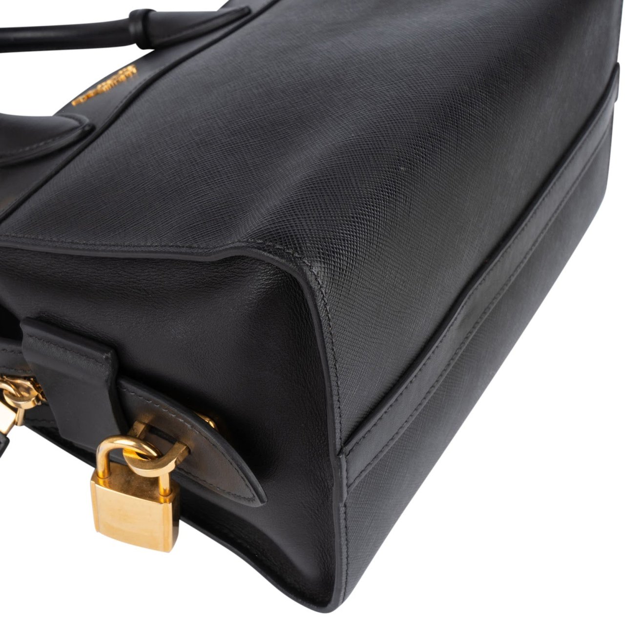 Prada Saffiano City Calf Leather Esplanade Handbag Zwart