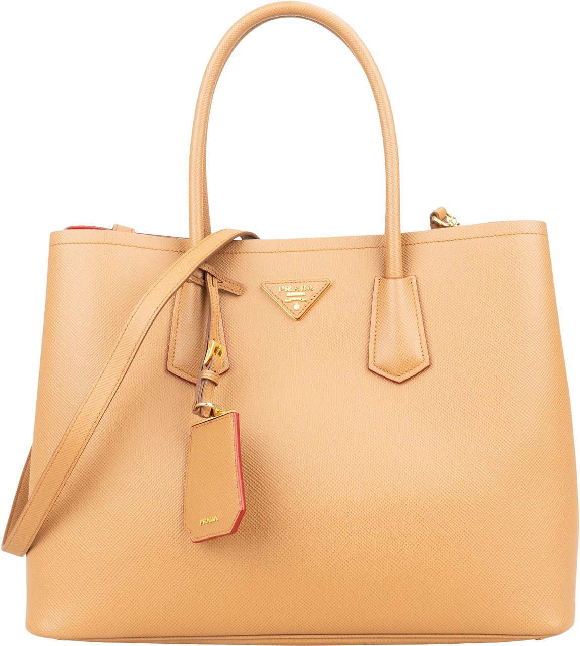 Prada Saffiano Leather Double Handbag Beige