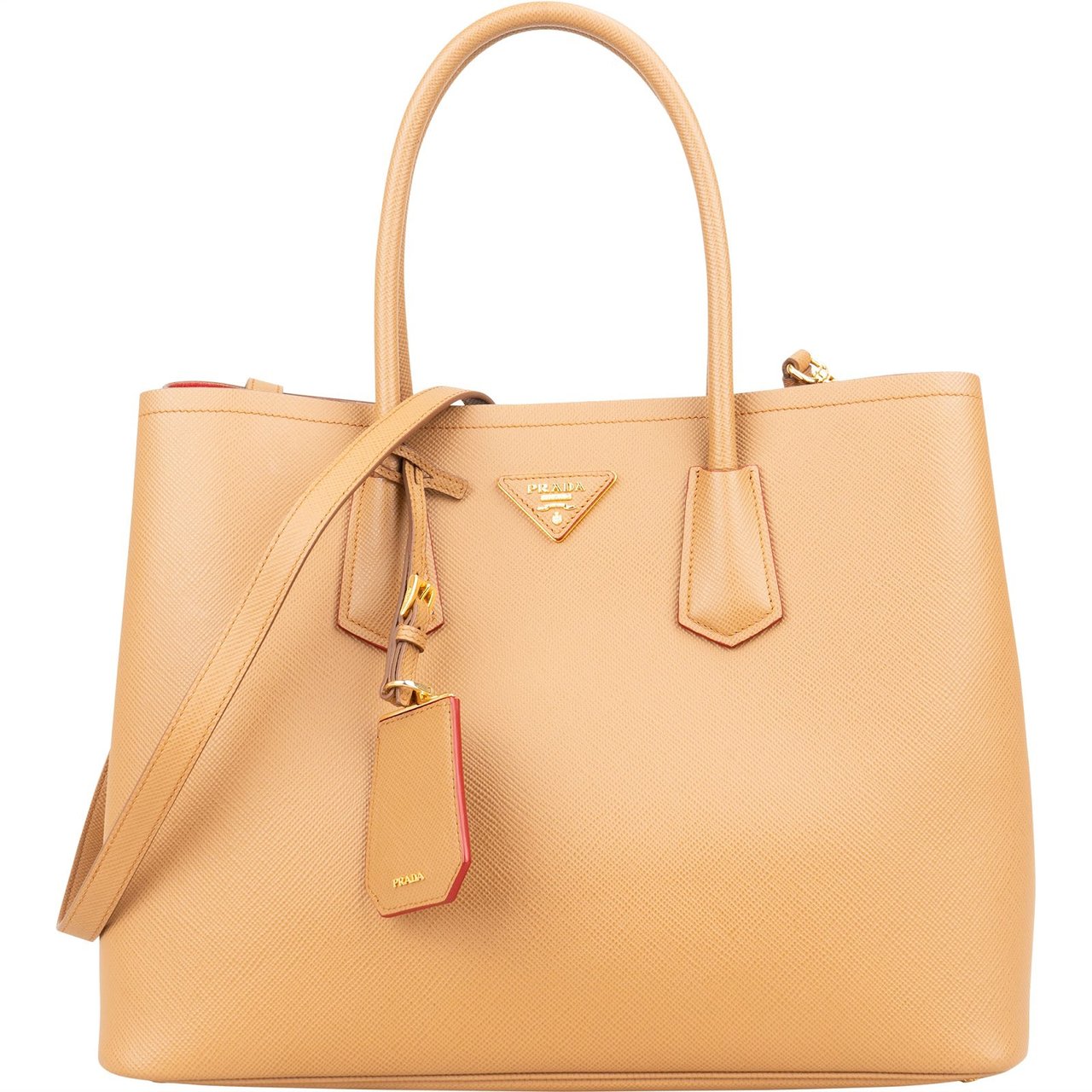 Prada Saffiano Leather Double Handbag Beige