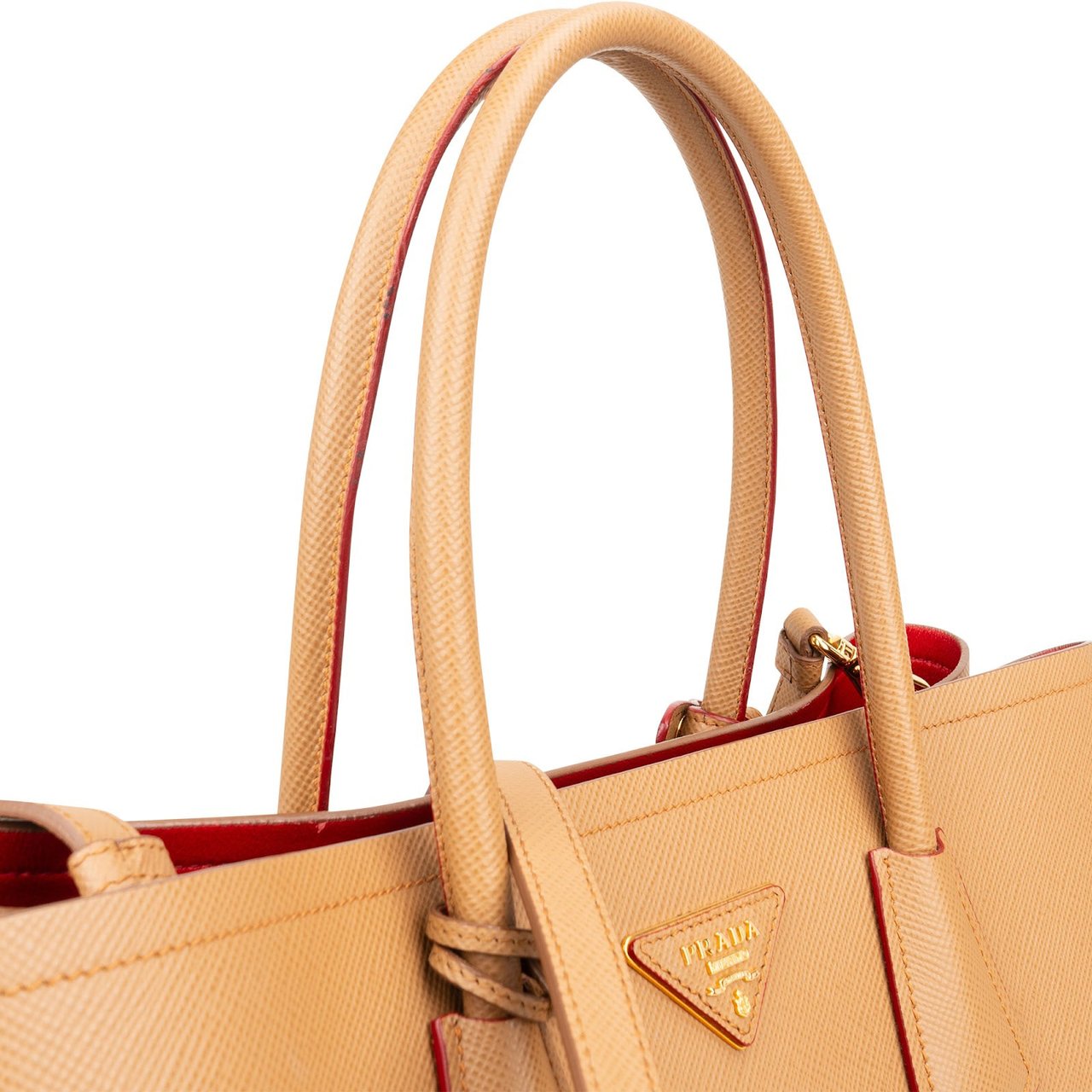 Prada Saffiano Leather Double Handbag Beige