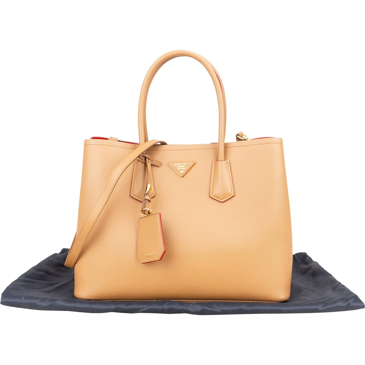 Prada Saffiano Leather Double Handbag Beige