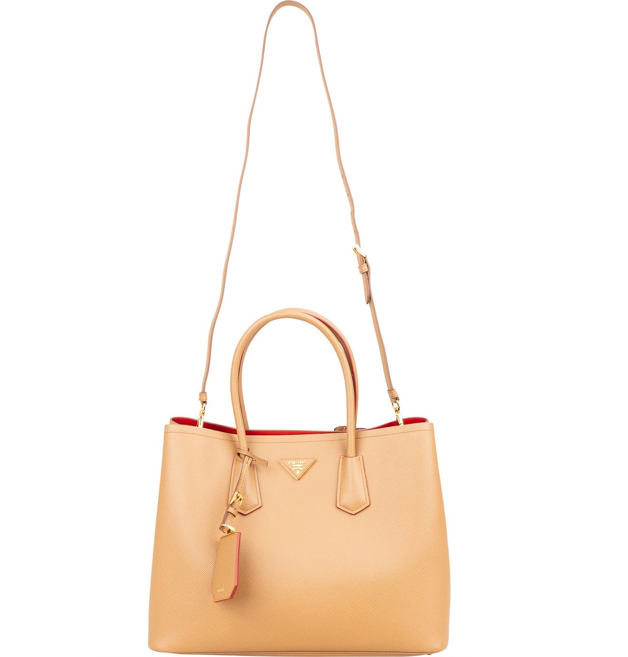 Prada Saffiano Leather Double Handbag Beige