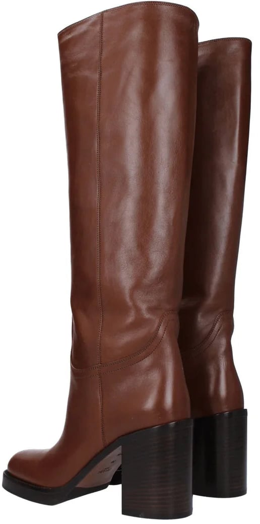 Prada Prada Leather Brown Knee-High Boots Dierenprint