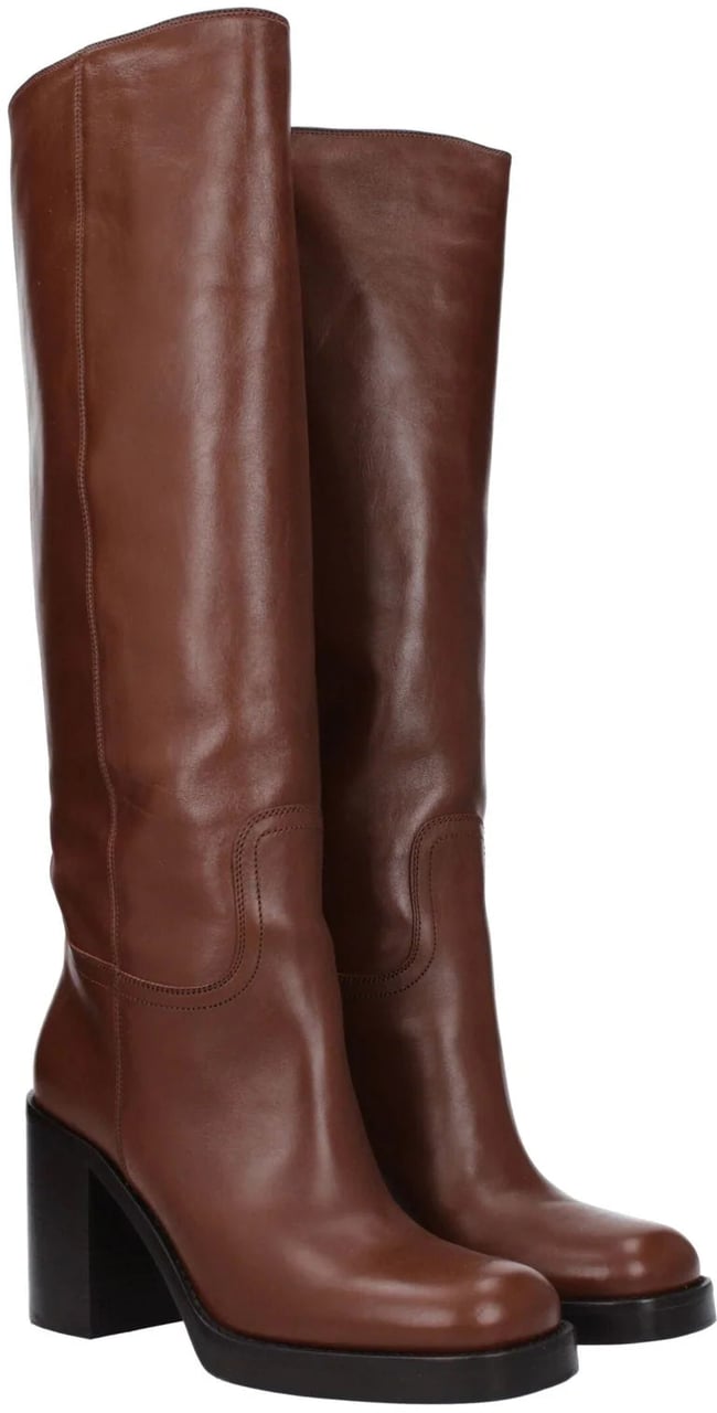 Prada Prada Leather Brown Knee-High Boots Dierenprint