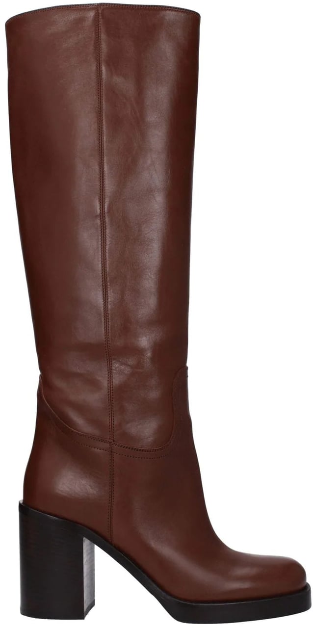 Prada Prada Leather Brown Knee-High Boots Dierenprint