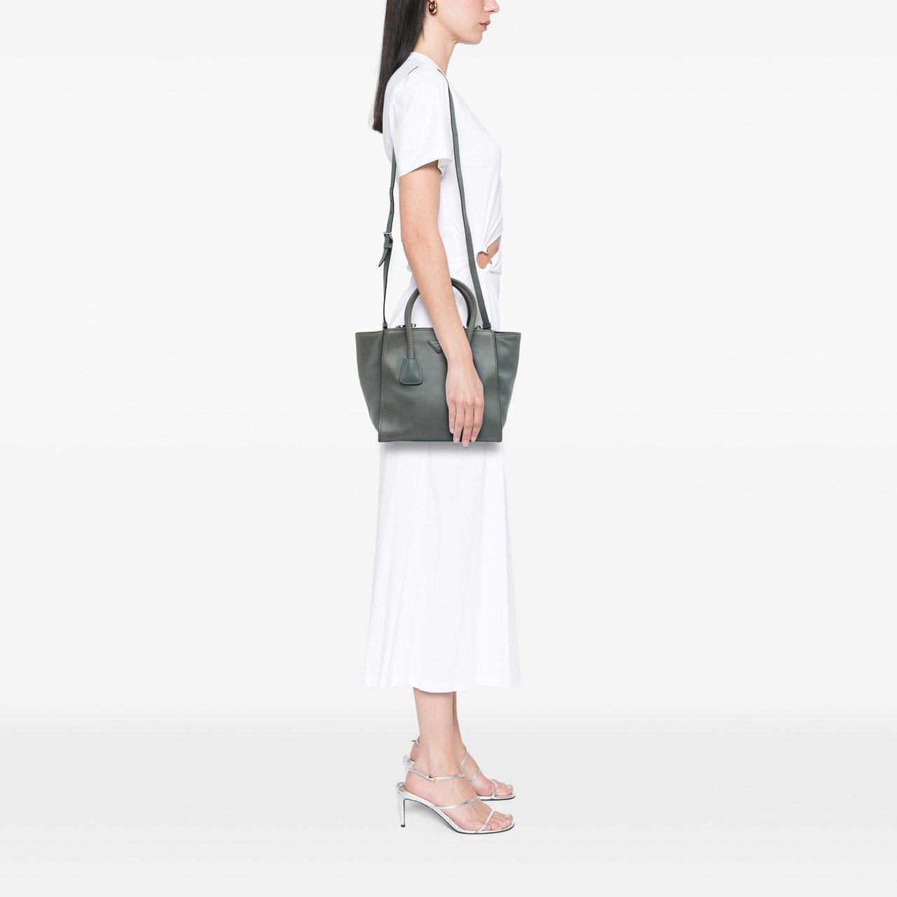 Prada Glace Calf Twin Pocket Satchel Grijs