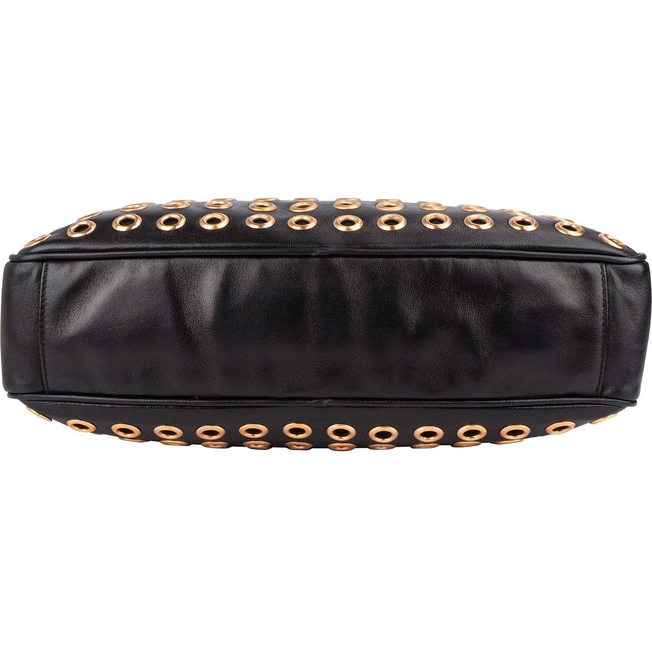 Prada Black Calf Leather Metal Grommet Bauletto Handbag Zwart