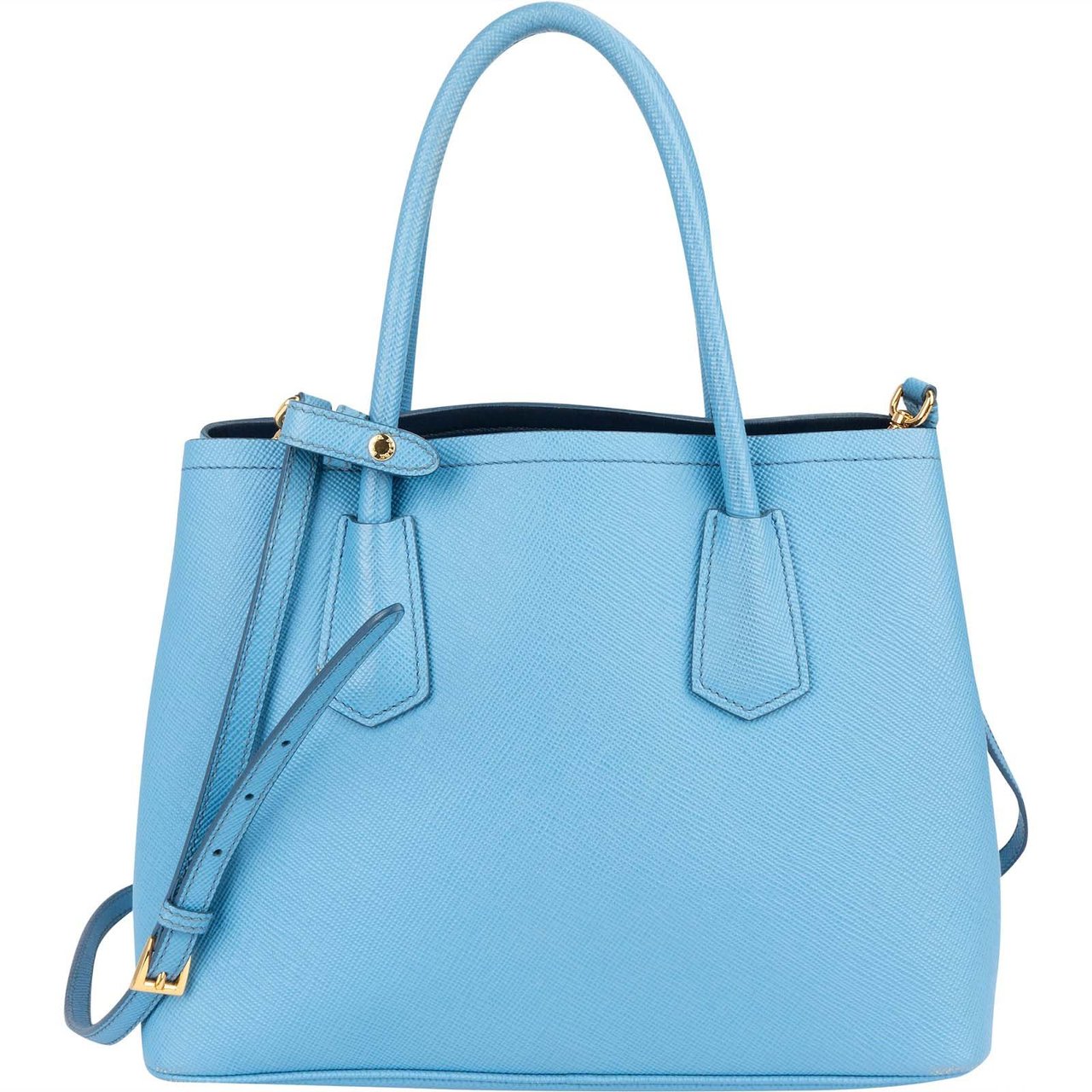 Prada Saffiano Leather Small Double Handbag Lichtblauw
