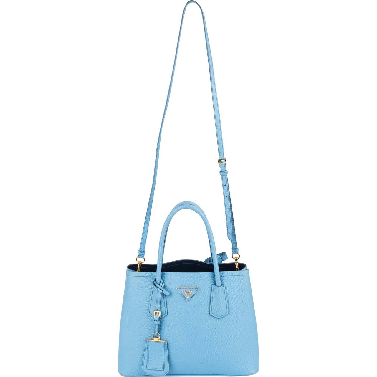 Prada Saffiano Leather Small Double Handbag Lichtblauw