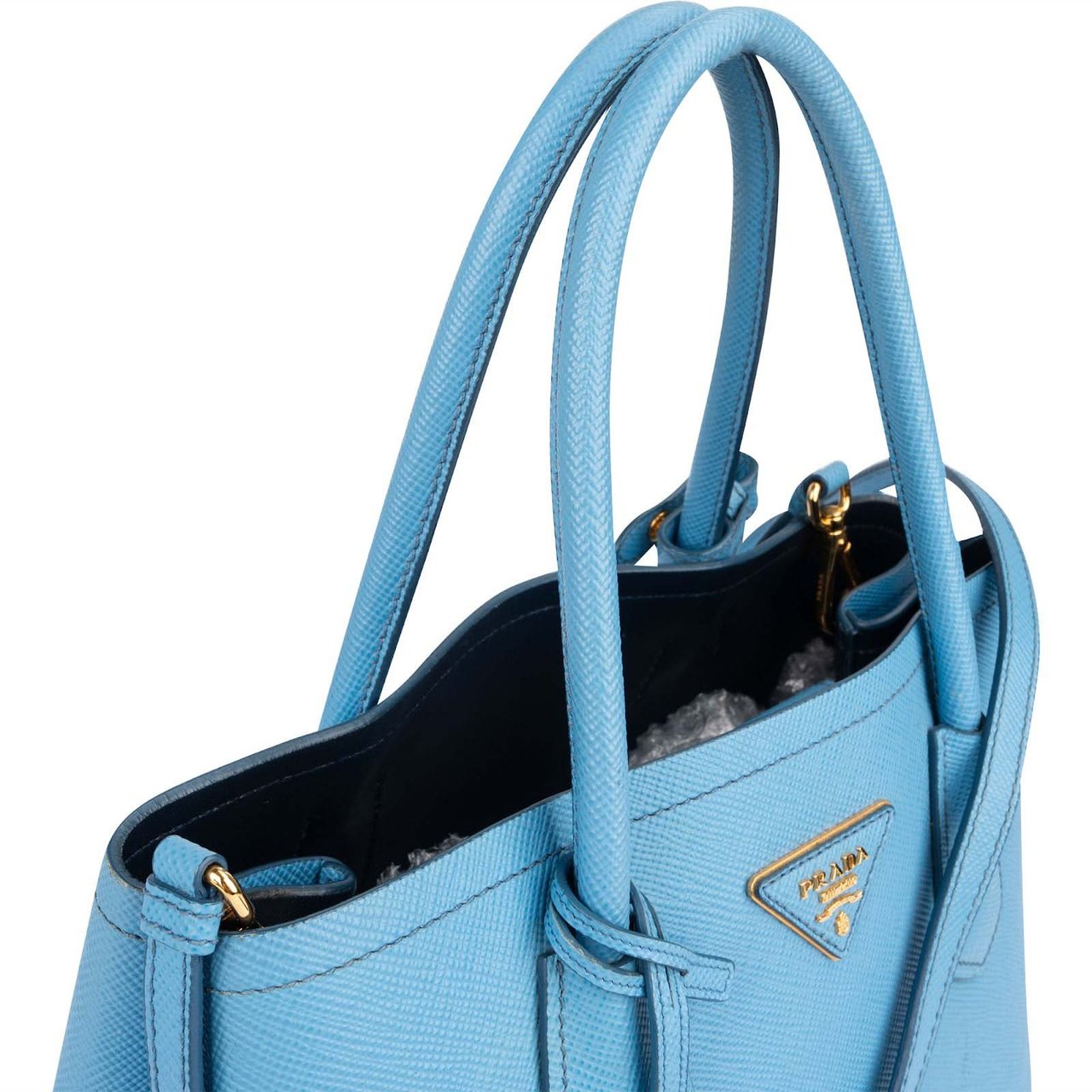 Prada Saffiano Leather Small Double Handbag Lichtblauw