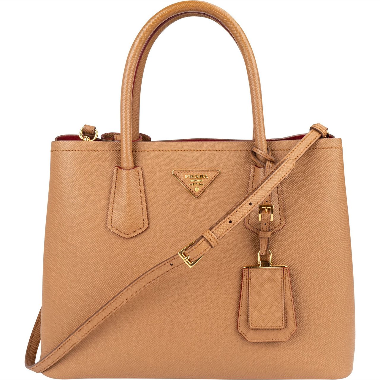 Prada Saffiano Leather Double Handbag Beige