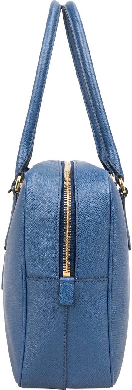 Prada Saffiano Leather Bauletto Satchel Handbag Blauw