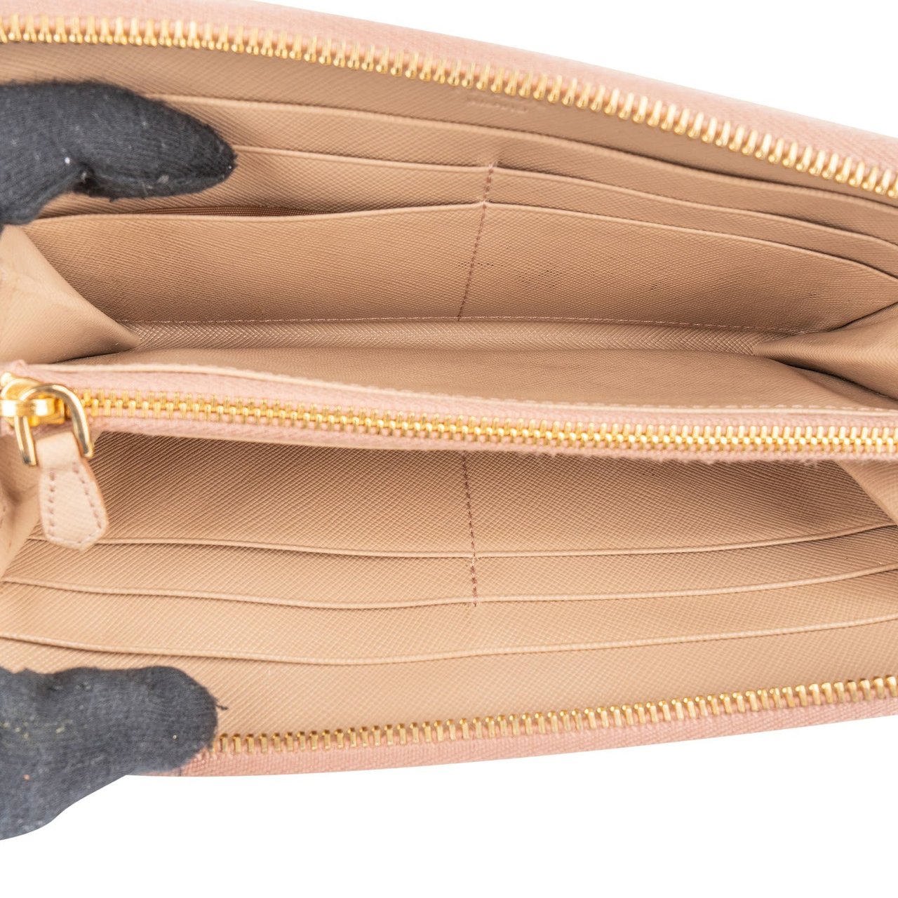 Prada Saffiano Leather Zip Around Wallet Beige