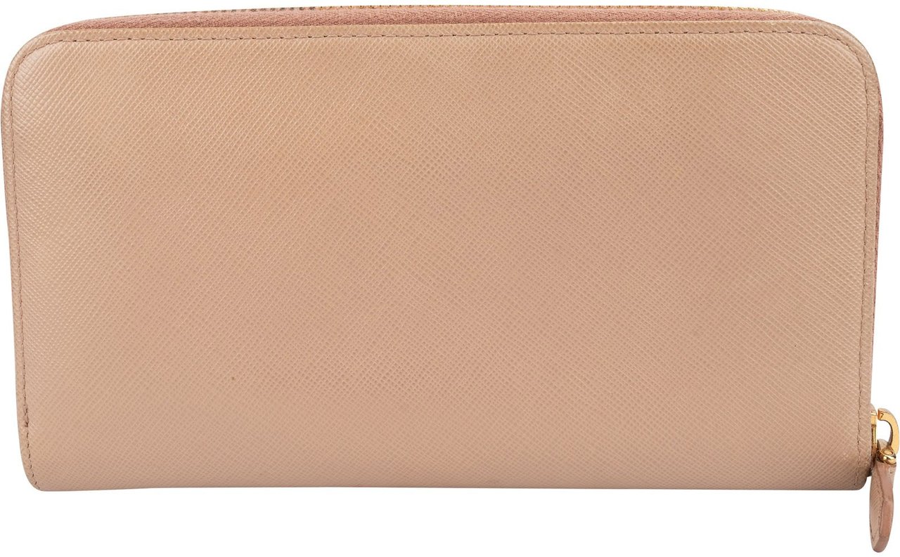 Prada Saffiano Leather Zip Around Wallet Beige