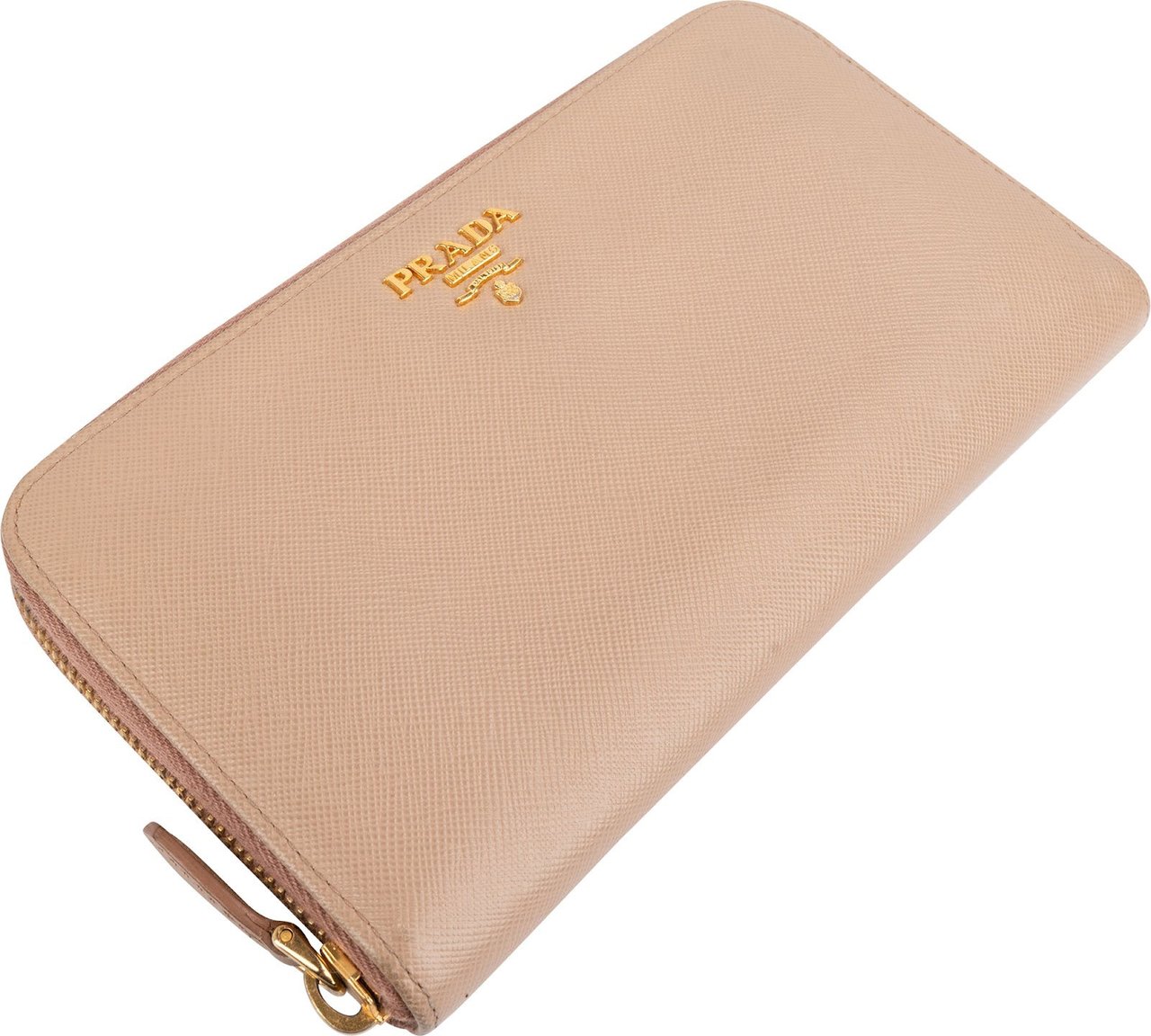 Prada Saffiano Leather Zip Around Wallet Beige